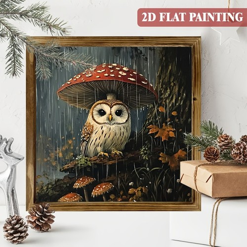 Vintage owl red mushroom - owl,